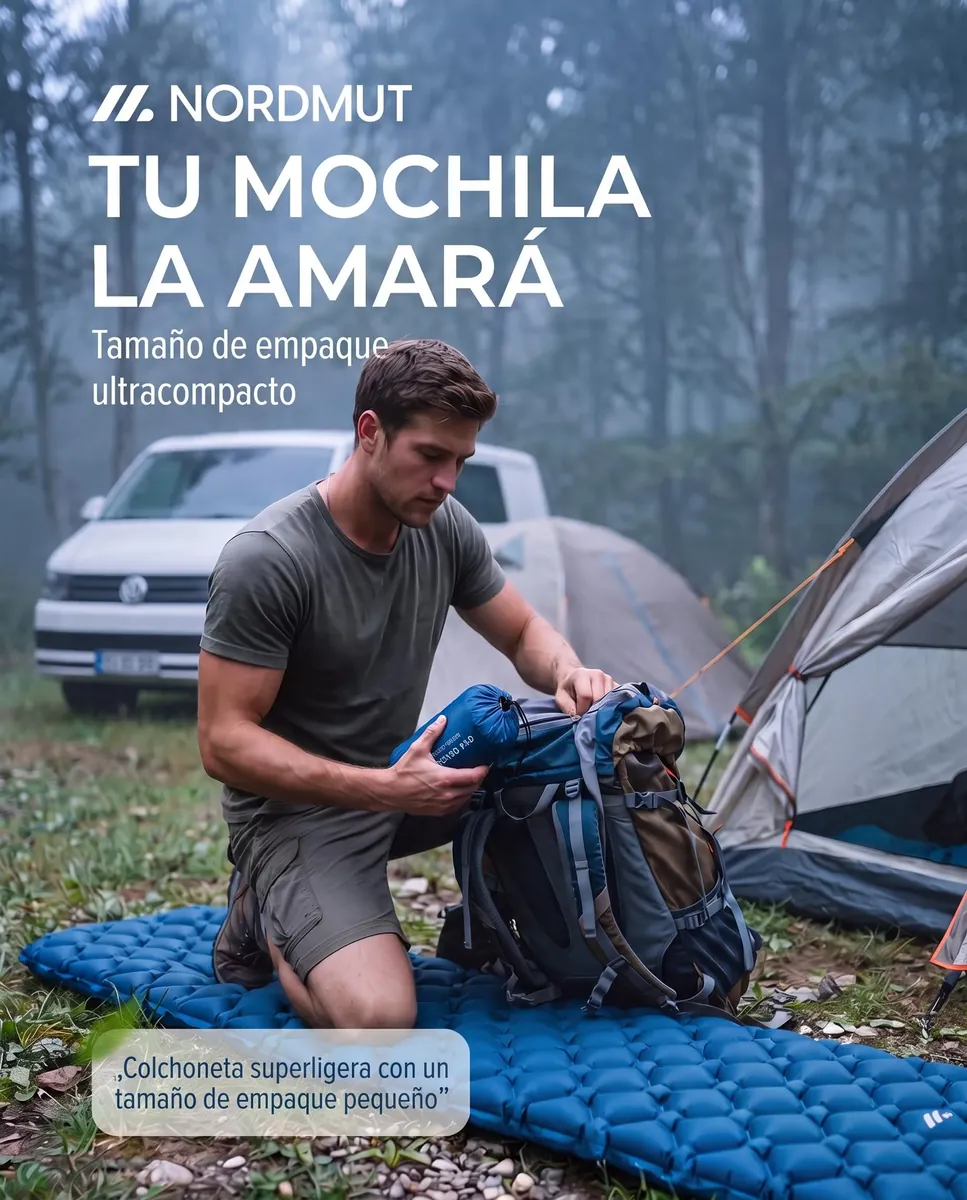 NORDMUT® Colchoneta Ultraligera [con Kit de Reparación] – Colchón Inflable de Camping, Tamaño Compacto – Colchoneta Outdoor Impermeable para Tienda & Festivales (Azul) foto 1
