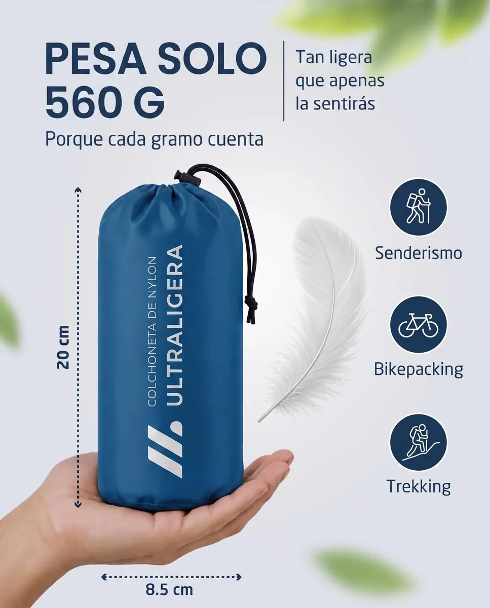 NORDMUT® Colchoneta Ultraligera [con Kit de Reparación] – Colchón Inflable de Camping, Tamaño Compacto – Colchoneta Outdoor Impermeable para Tienda & Festivales (Azul) foto 2