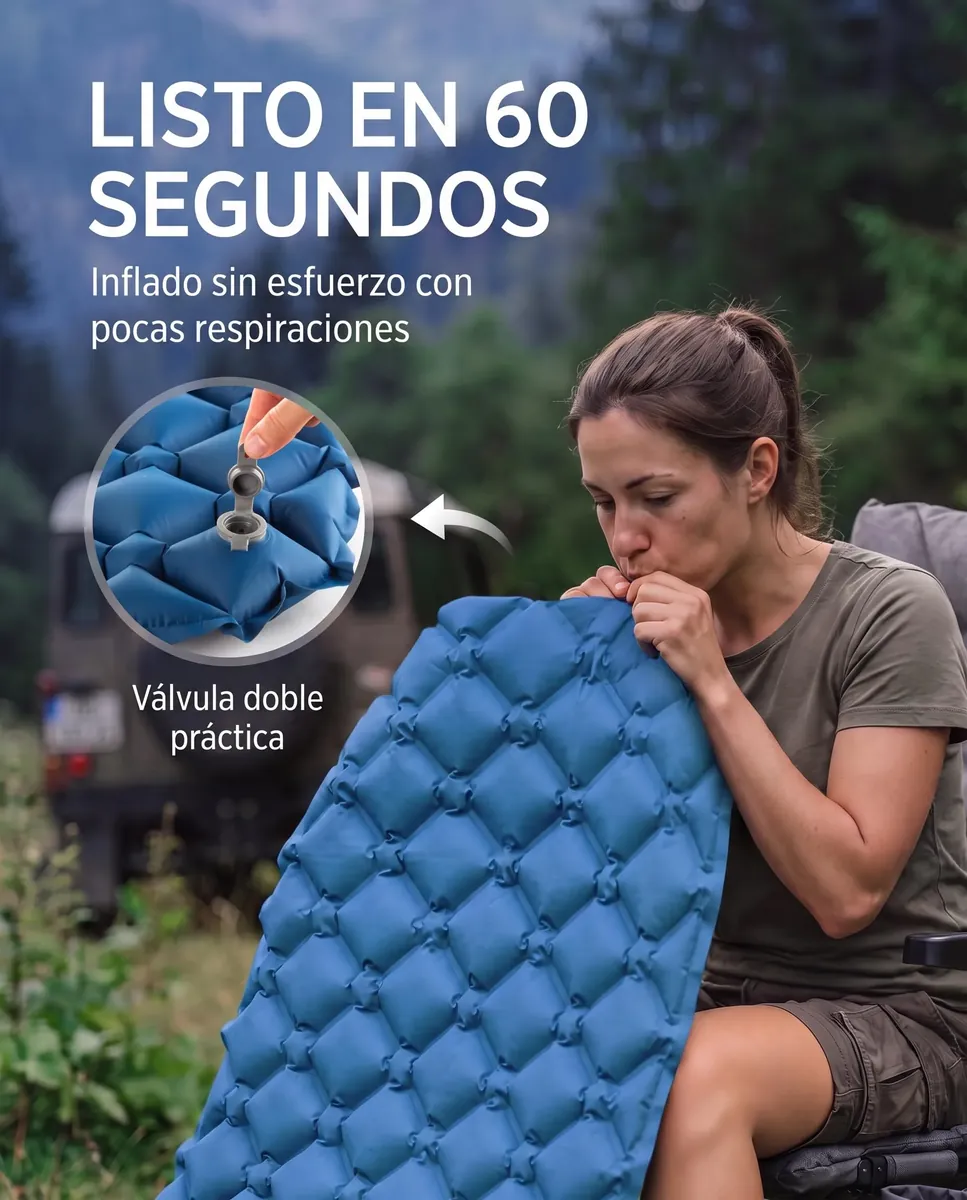 NORDMUT® Colchoneta Ultraligera [con Kit de Reparación] – Colchón Inflable de Camping, Tamaño Compacto – Colchoneta Outdoor Impermeable para Tienda & Festivales (Azul) foto 3