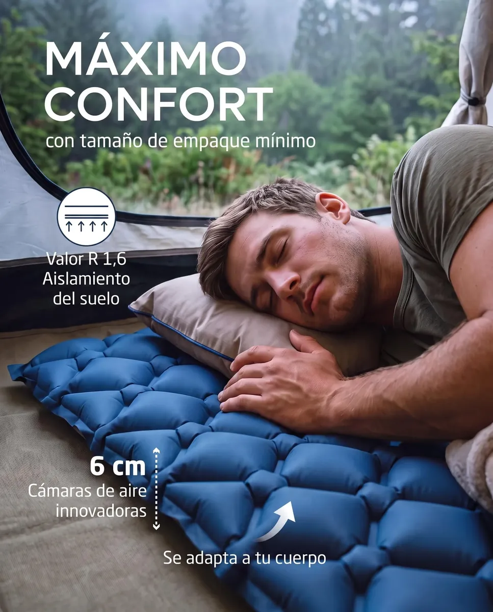 NORDMUT® Colchoneta Ultraligera [con Kit de Reparación] – Colchón Inflable de Camping, Tamaño Compacto – Colchoneta Outdoor Impermeable para Tienda & Festivales (Azul) foto 4