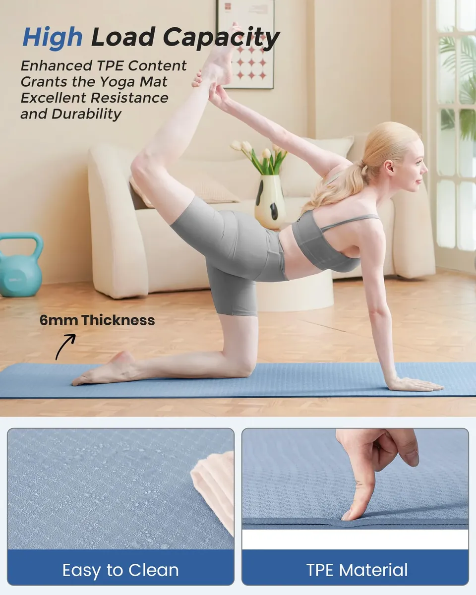 Oak & Tea Yoga Mat Thick Non Slip Yoga Mats for Women Men Exercise Mats for Home Gym with Carry Strap TPE Eco Friendly Workout Mat for Yoga Meditation Pilates 183x61x0.6cm foto 4
