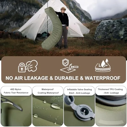 Origem Esterilla Camping Autoinflable 14cm, Colchón Hinchable con Almohada | Colchoneta camping para dormir, individual colchon inflable de aire ultraligera para tienda, playa, viajes y exteriores foto 5