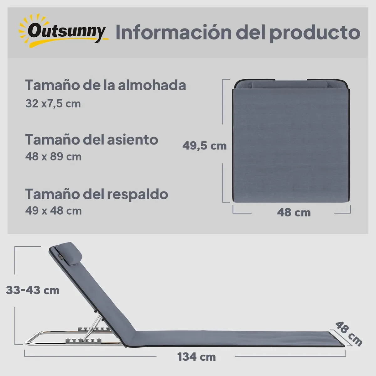 Outsunny Conjunto de 2 Esterillas de Playa Plegables 134x48x33-43cm Gris foto 2