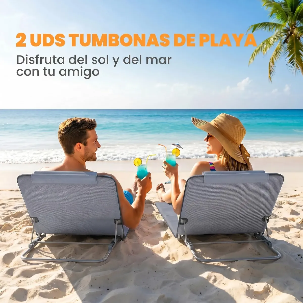 Outsunny Conjunto de 2 Esterillas de Playa Plegables 134x48x33-43cm Gris foto 3