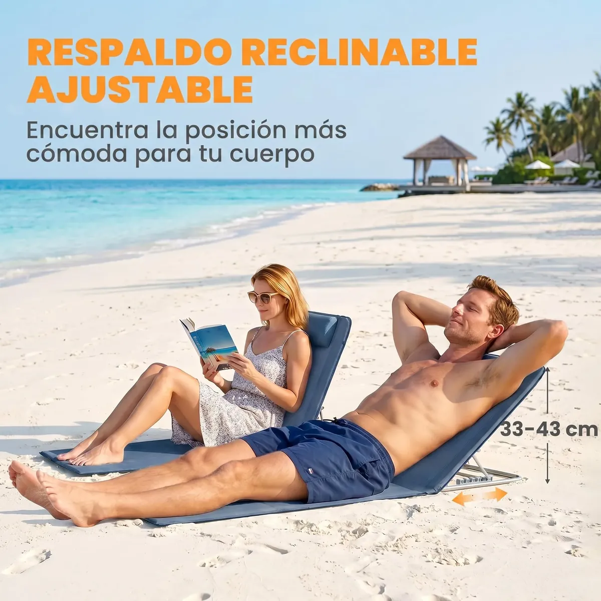 Outsunny Conjunto de 2 Esterillas de Playa Plegables 134x48x33-43cm Gris foto 4