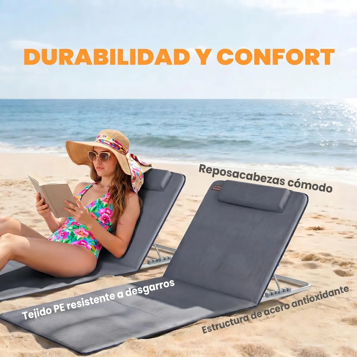 Outsunny Conjunto de 2 Esterillas de Playa Plegables 134x48x33-43cm Gris foto 5