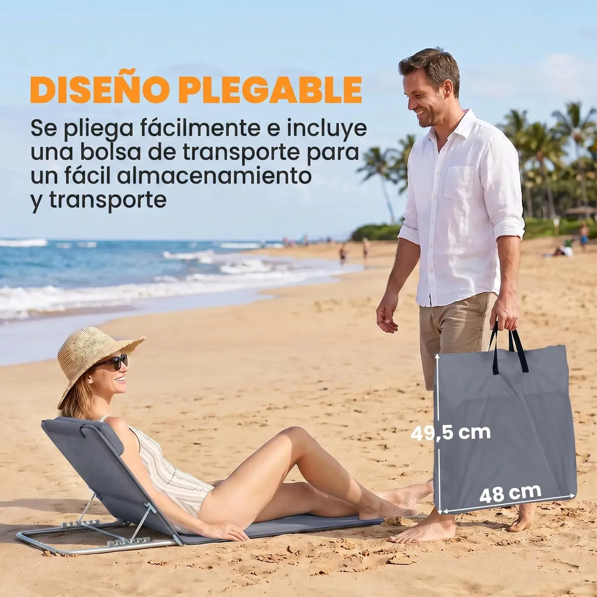 Outsunny Conjunto de 2 Esterillas de Playa Plegables 134x48x33-43cm Gris foto 6