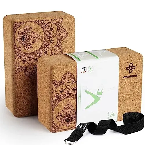 Overmont Baldosas de Yoga de Corcho,2 Yoga Block Natural Ecológico,con correas para yoga, pilates, fitness en general y estiramientos,para Principiantes y Profesionales,23 x 15 x 7,6 cm foto 7