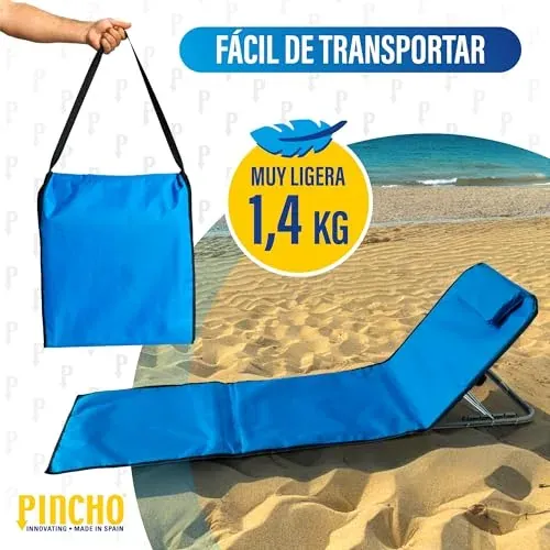 Pincho Esterilla de Playa Plegable con Respaldo Ajustable – Tumbona Portátil Ligera para Camping, Jardín y Piscina – Alfombra de Playa con Respaldo Ergonómico y Fácil Transporte (Turquesa) foto 6