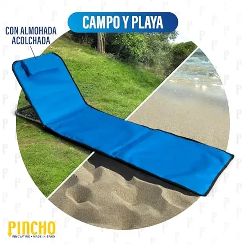 Pincho Esterilla de Playa Plegable con Respaldo Ajustable – Tumbona Portátil Ligera para Camping, Jardín y Piscina – Alfombra de Playa con Respaldo Ergonómico y Fácil Transporte (Turquesa) foto 7