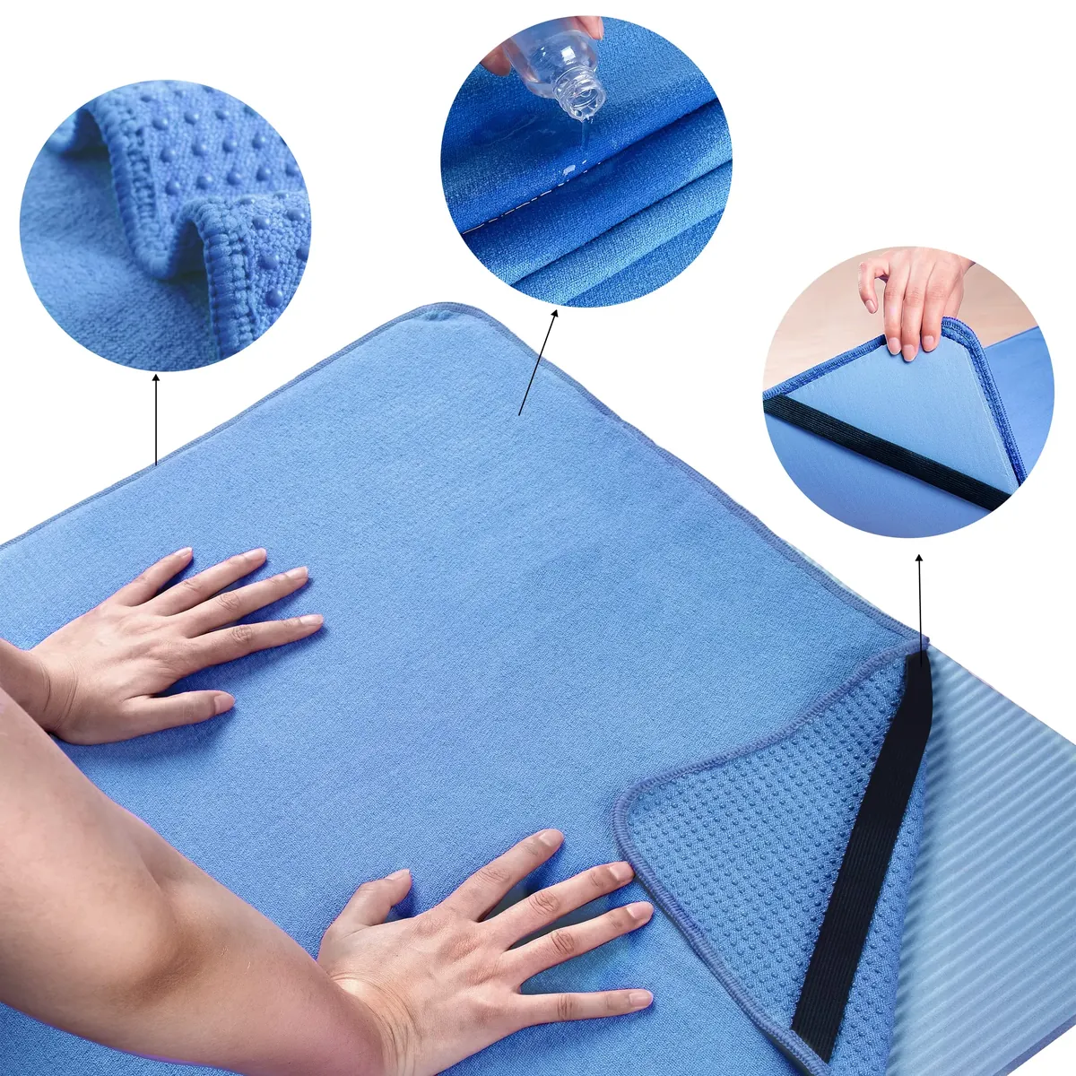 Polyte - Toalla Yoga Antideslizante, Toalla de Microfibra para Hot Yoga con Agarre de Silicona y Bandas Elásticas para un Ajuste Seguro, 61 x 183 cm foto 1