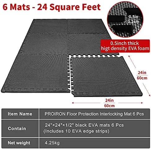 PROIRON Esterilla Puzzle de Fitness Alfombra EVA Espuma para Máquinas de Deporte y Gimnasios 60 x 60 x 1.2 cm (6 Piezas) foto 4