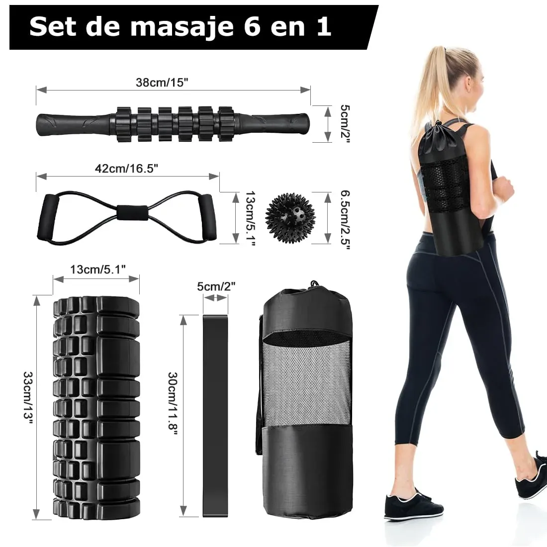 Rodillo Masaje Muscular, Qveetry 6en1 Rodillos de Espuma con Palos de Masaje, Bolas de Masaje, Foam Roller para Rodillos de Masaje de Tejido Profundo foto 1
