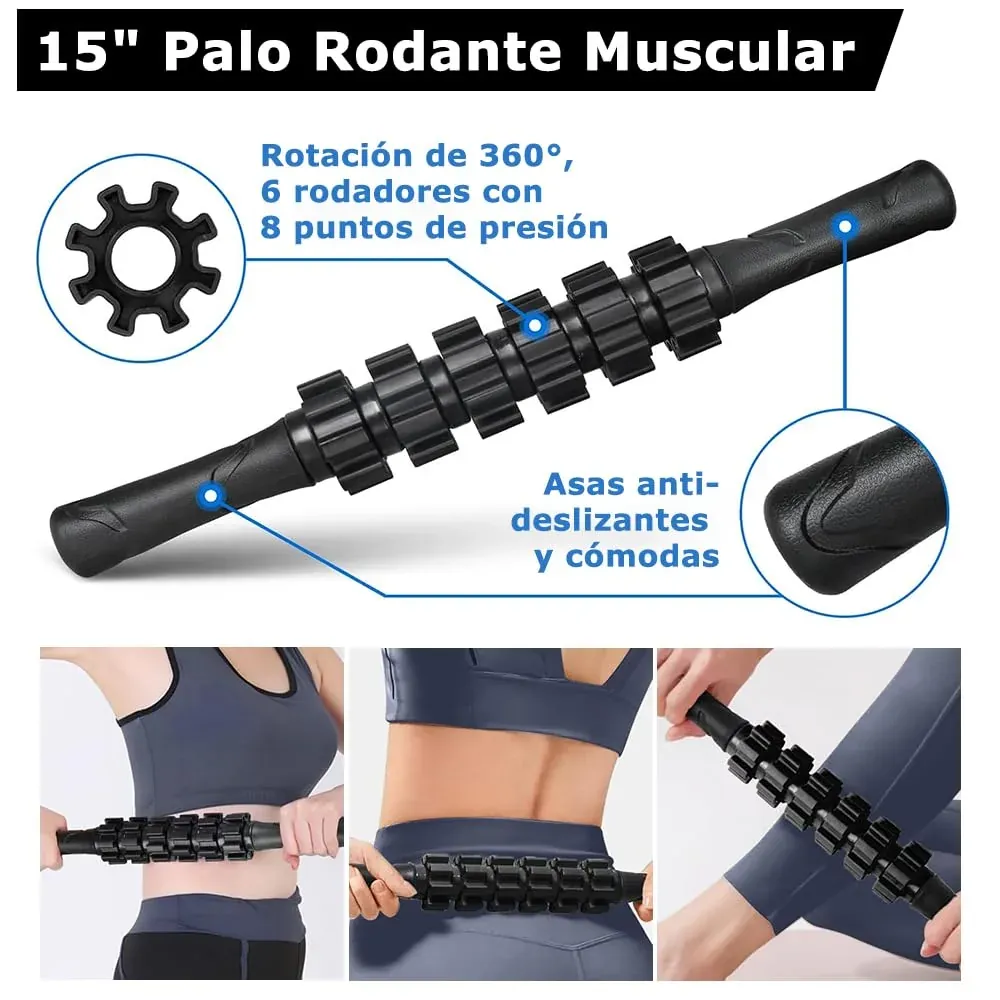 Rodillo Masaje Muscular, Qveetry 6en1 Rodillos de Espuma con Palos de Masaje, Bolas de Masaje, Foam Roller para Rodillos de Masaje de Tejido Profundo foto 3