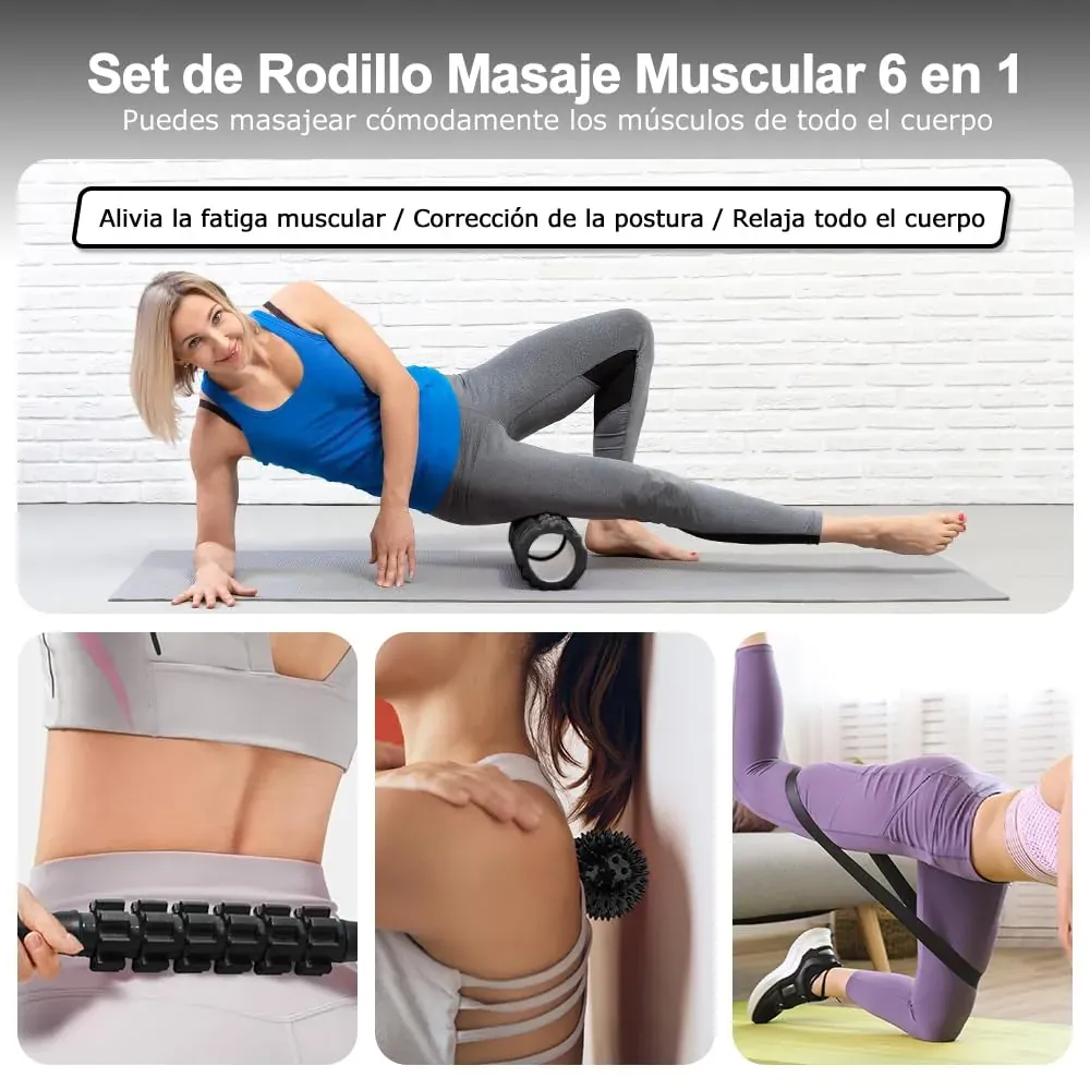 Rodillo Masaje Muscular, Qveetry 6en1 Rodillos de Espuma con Palos de Masaje, Bolas de Masaje, Foam Roller para Rodillos de Masaje de Tejido Profundo foto 7