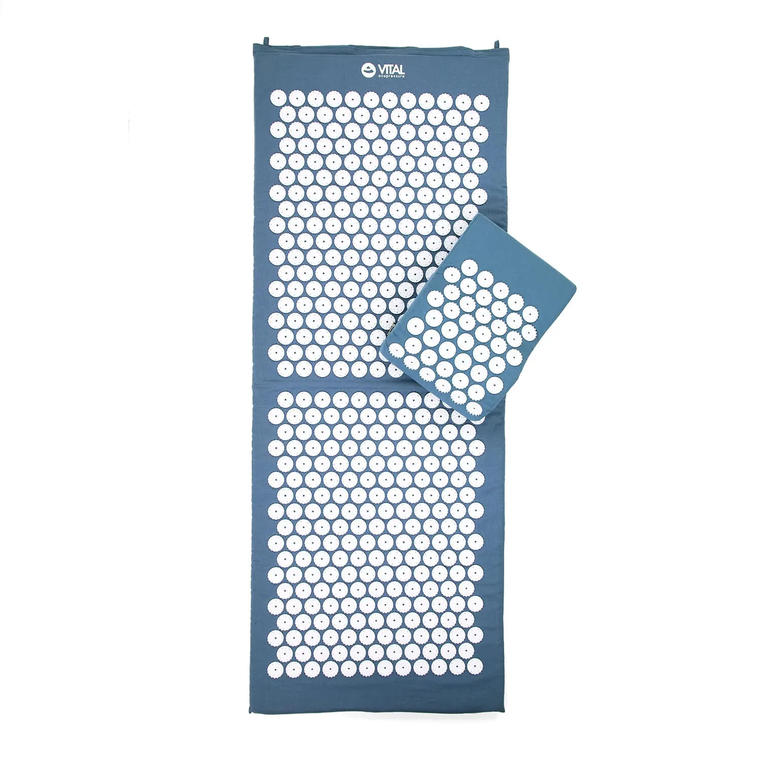 Set de acupresión Vital XL: esterilla de acupresión (130 x 50 cm) y cojín de acupresión en un juego económico, estera revitalizante para la espalda y la almohada para el cuello, AZUL
