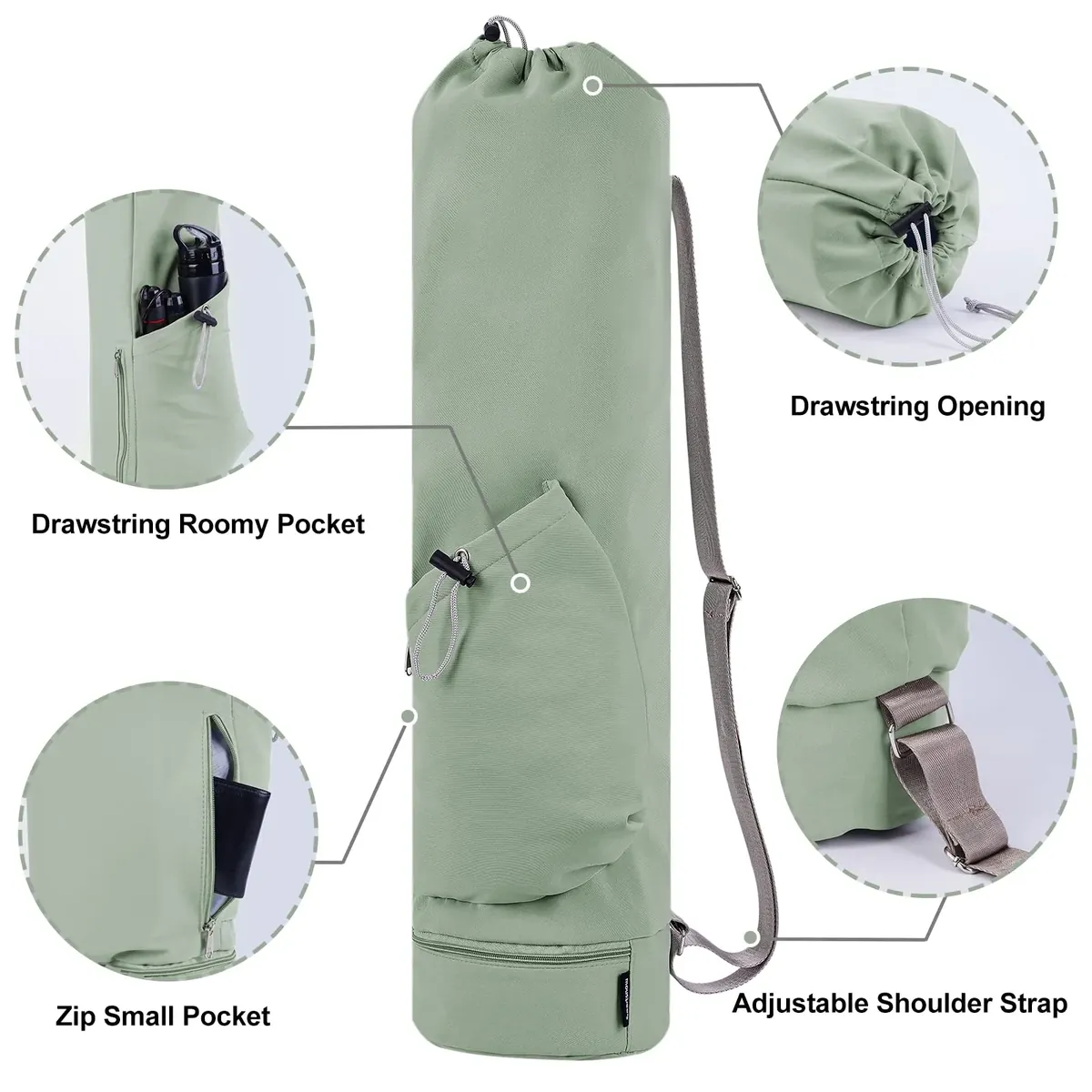 sportsnew Bolsa Esterilla Yoga Bolsa para Yoga Colchoneta Compartimento Húmedo Inferior Independiente Bolsillo Lateral con Cremallera y Bolsillo con Cordón para Botella de Agua foto 2