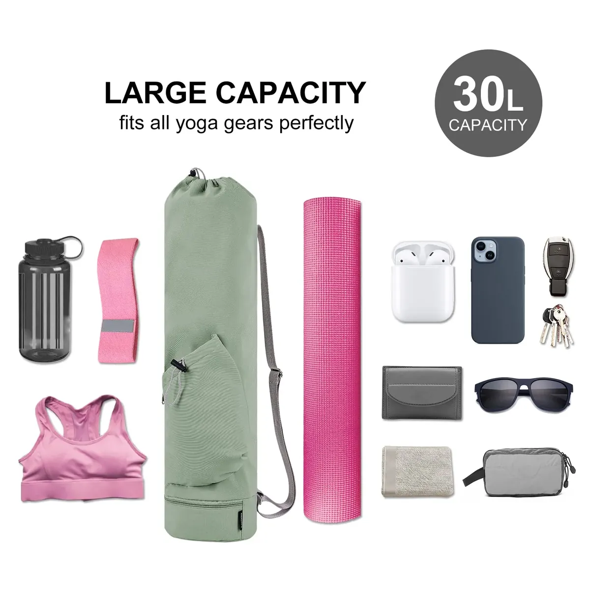 sportsnew Bolsa Esterilla Yoga Bolsa para Yoga Colchoneta Compartimento Húmedo Inferior Independiente Bolsillo Lateral con Cremallera y Bolsillo con Cordón para Botella de Agua foto 3