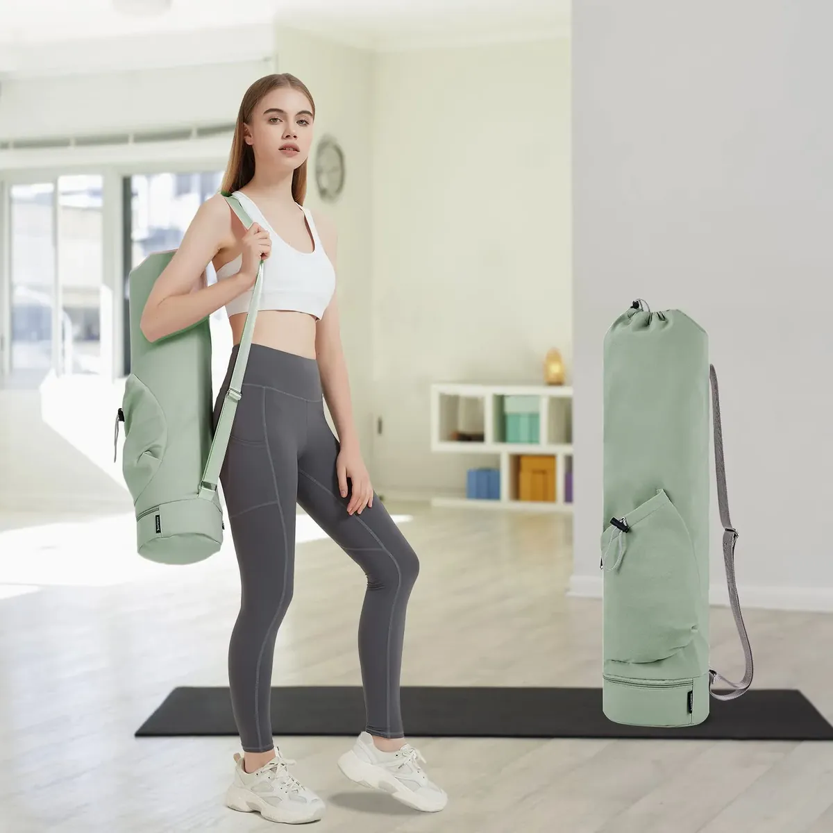sportsnew Bolsa Esterilla Yoga Bolsa para Yoga Colchoneta Compartimento Húmedo Inferior Independiente Bolsillo Lateral con Cremallera y Bolsillo con Cordón para Botella de Agua foto 4