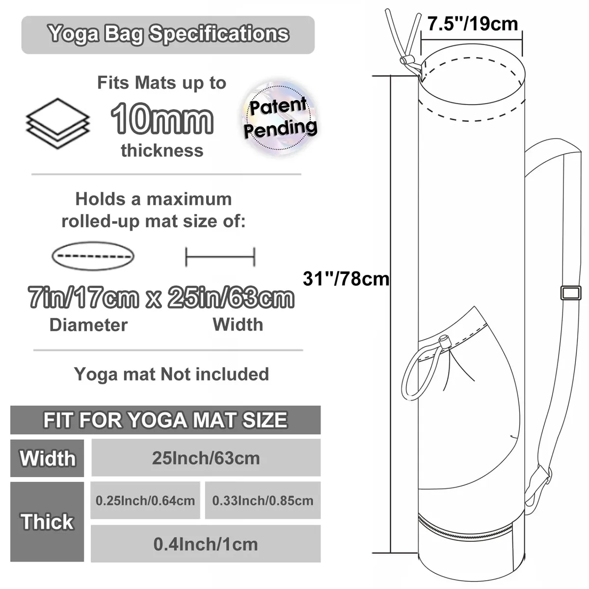 sportsnew Bolsa Esterilla Yoga Bolsa para Yoga Colchoneta Compartimento Húmedo Inferior Independiente Bolsillo Lateral con Cremallera y Bolsillo con Cordón para Botella de Agua foto 5