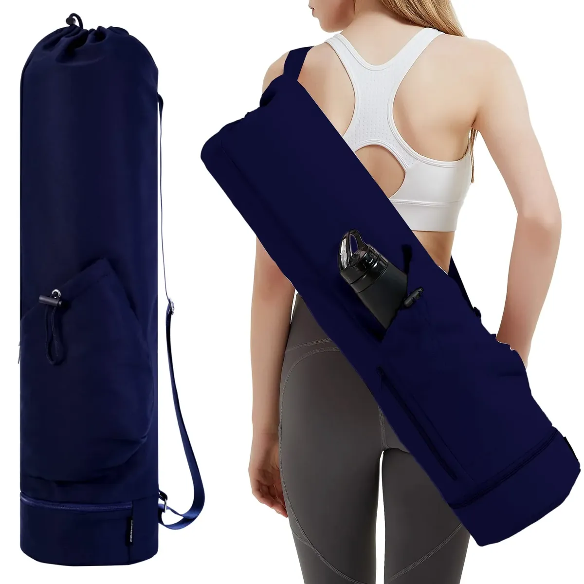 sportsnew Bolsa Esterilla Yoga Bolsa para Yoga Colchoneta Compartimento Húmedo Inferior Independiente Bolsillo Lateral con Cremallera y Bolsillo con Cordón para Botella de Agua foto 6