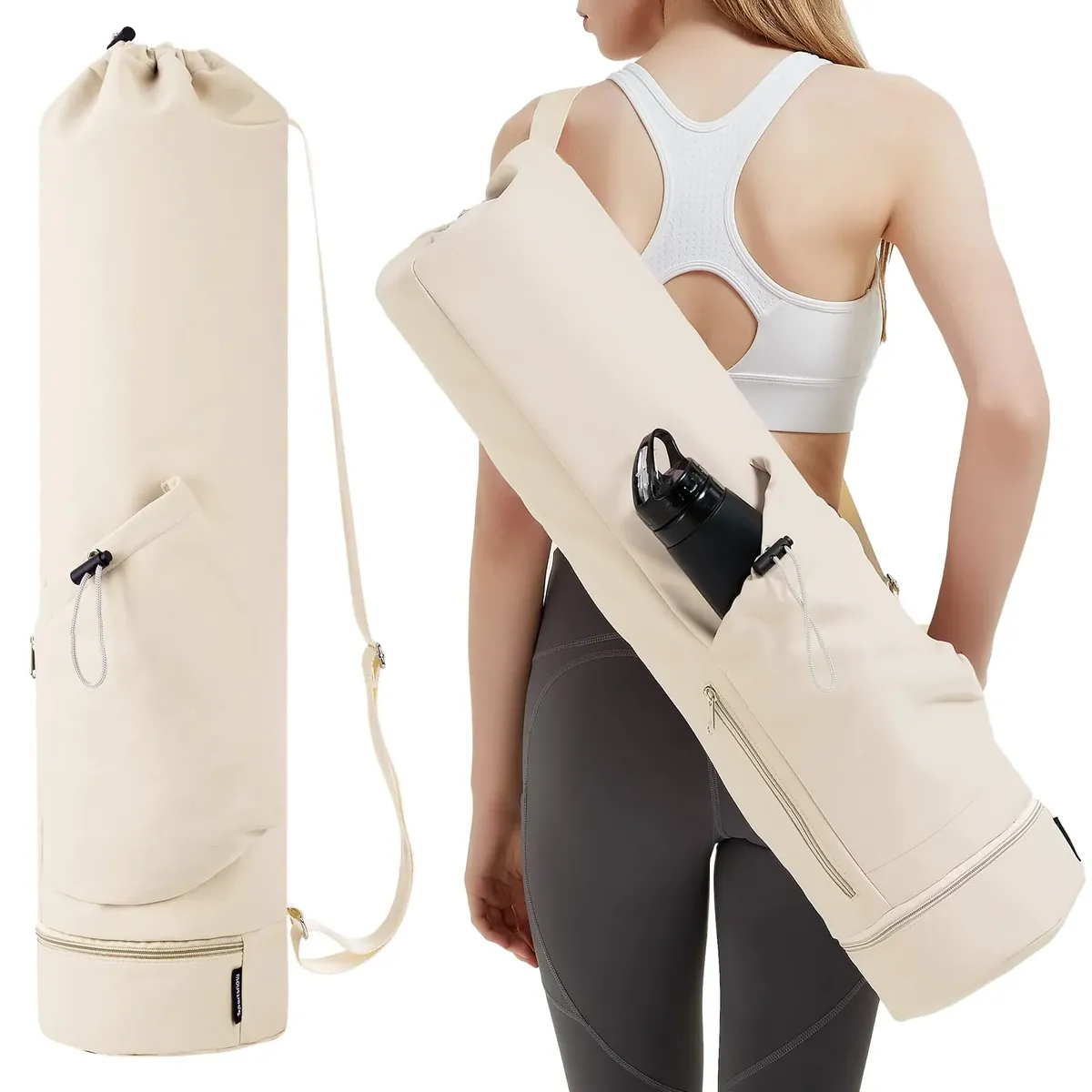 sportsnew Bolsa Esterilla Yoga Bolsa para Yoga Colchoneta Compartimento Húmedo Inferior Independiente Bolsillo Lateral con Cremallera y Bolsillo con Cordón para Botella de Agua foto 7
