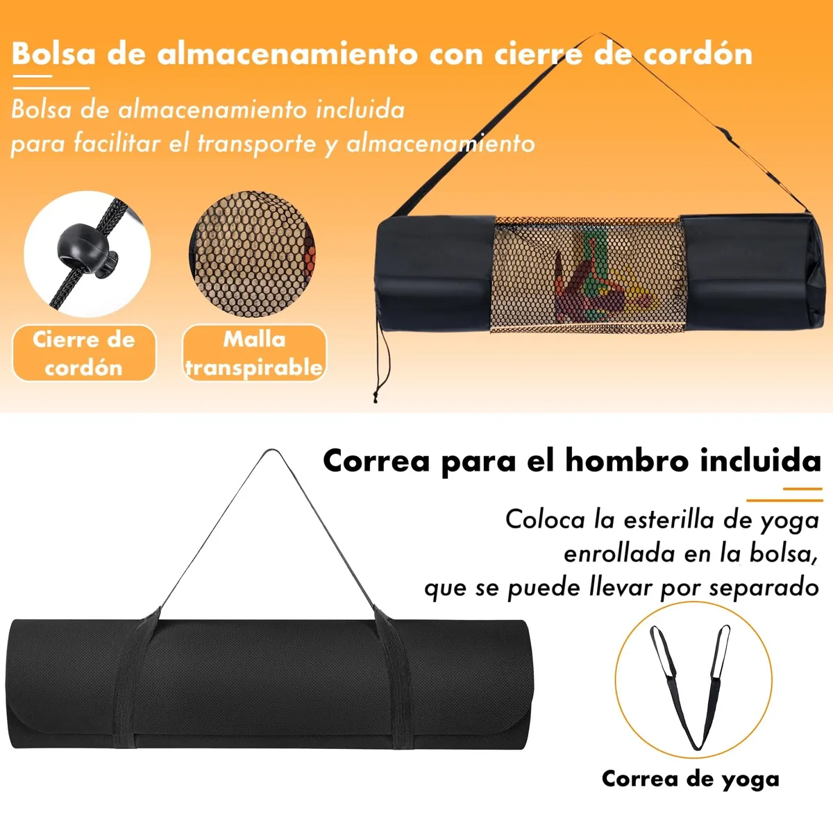 T-LOVENDO.ES Esterilla de Yoga Antideslizante con Funda y Correa | Colchoneta de EVA Alta Densidad para Pilates Fitness Estiramientos y Meditación | 183x61cm Gruesa, Ligera, Reforzada | foto 5