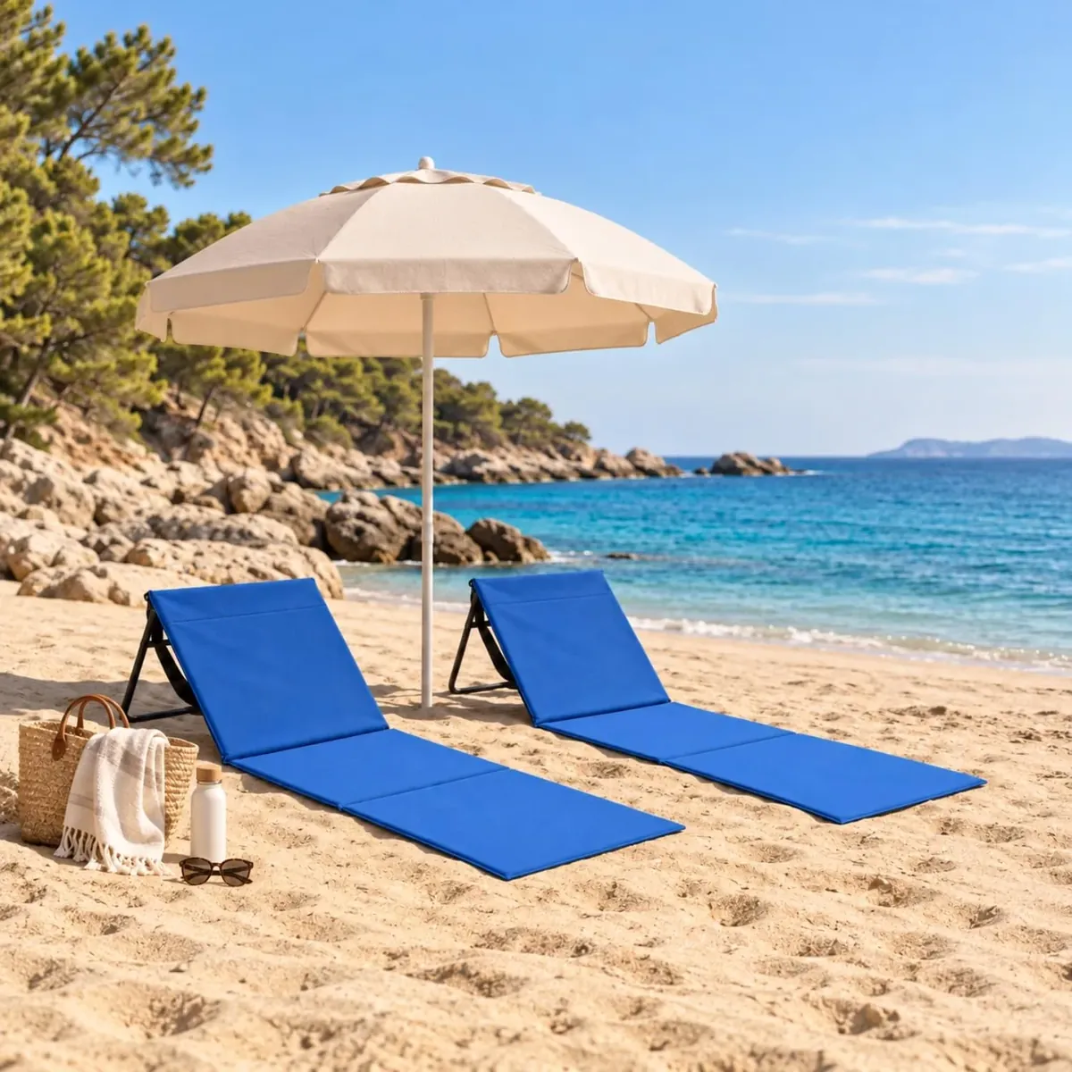 THINIA HOME - Esterilla Plegable de Playa Acolchada con Respaldo, Acero y Tela Oxford, Impermeable, Secado Rápido, Diseño Portátil, Bolsillo Trasero, Asa de Transporte foto 6