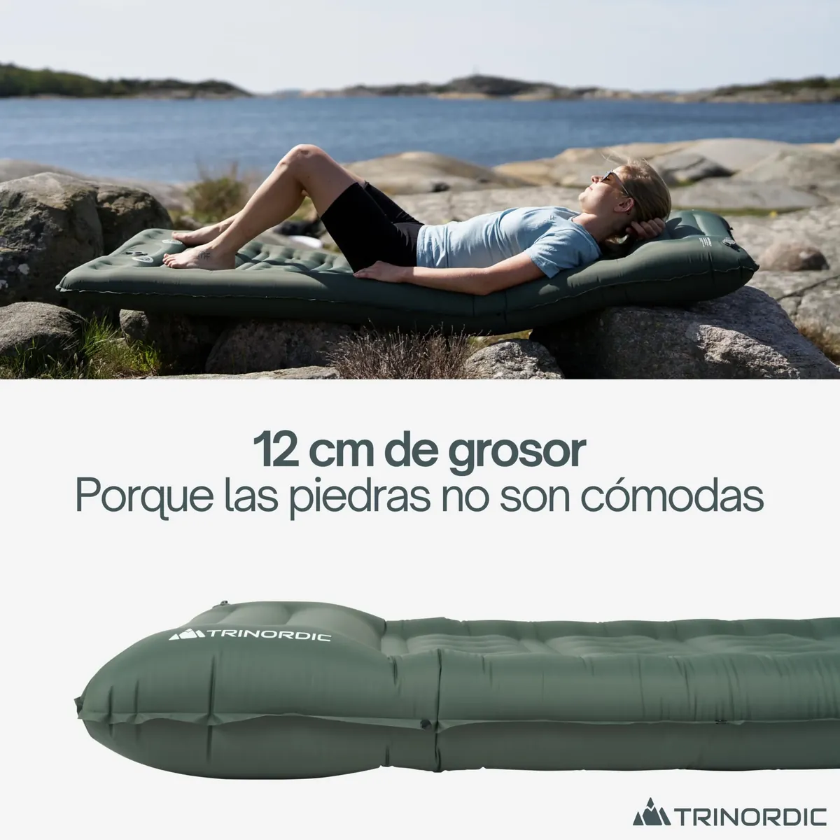 Trinordic Colchon Hinchable Grueso Camping - 12 cm Extra Grueso y Ancho con Bomba de Pie y Almohada - Esterilla de Camping Ligera para Viajes de Aventura al Aire Libre, Senderismo y Bikepacking foto 2