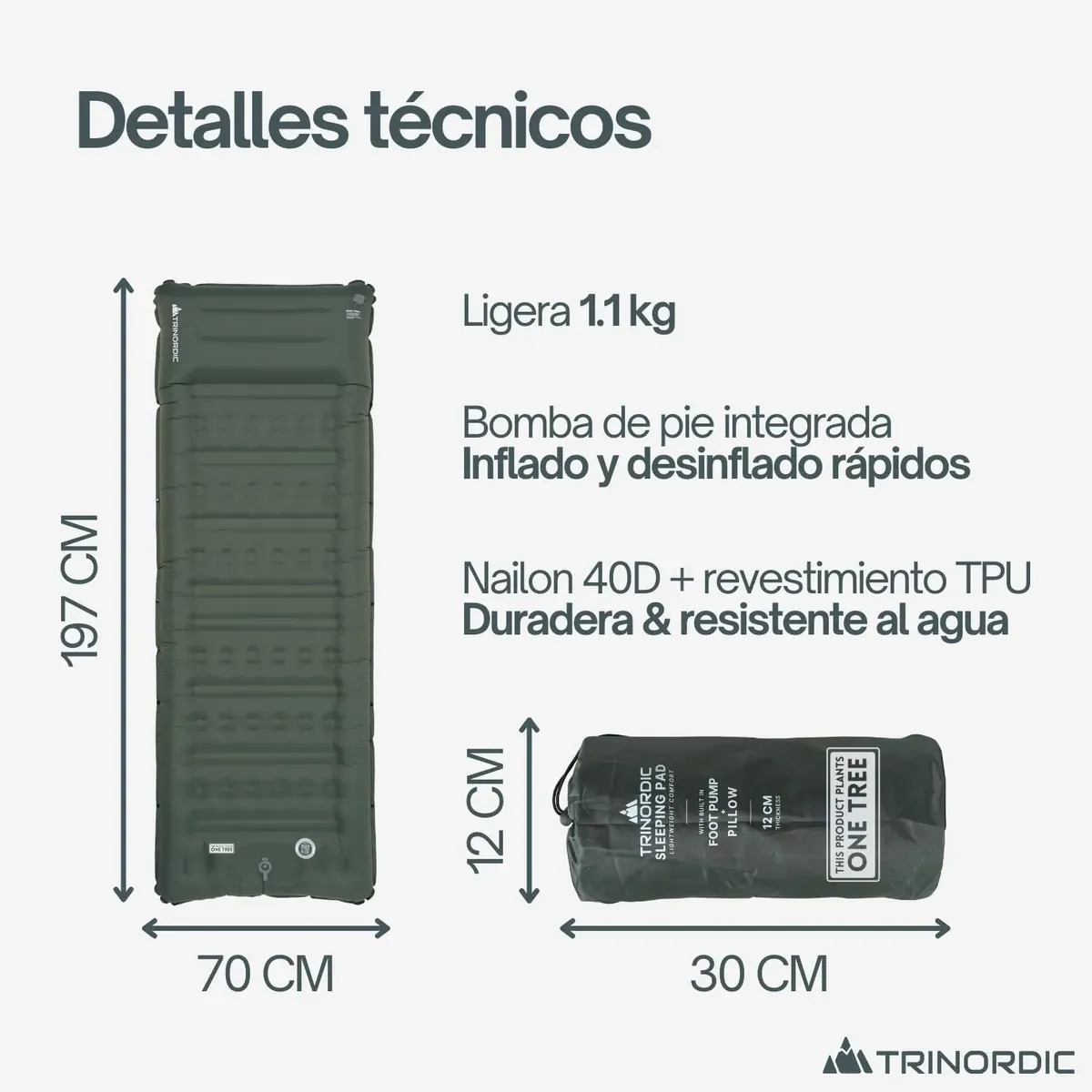 Trinordic Colchon Hinchable Grueso Camping - 12 cm Extra Grueso y Ancho con Bomba de Pie y Almohada - Esterilla de Camping Ligera para Viajes de Aventura al Aire Libre, Senderismo y Bikepacking foto 6