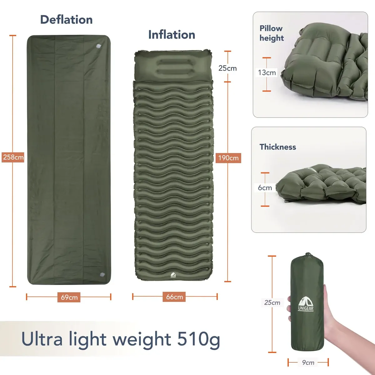 Unigear Esterilla Camping Hinchable Ultraligera foto 1