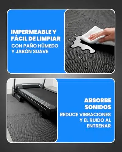 unycos - Alfombra Puzzle EVA para Gimnasio, 28 Piezas, 30x30x1,2 cm, Negro | Antideslizante, Impermeable y Expandible, Cubre 2,52 m², Fácil de Limpiar e Incluye E-book para Yoga, Pilates y Fuerza