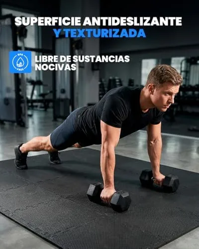 unycos - Alfombra Puzzle EVA para Gimnasio, 28 Piezas, 30x30x1,2 cm, Negro | Antideslizante, Impermeable y Expandible, Cubre 2,52 m², Fácil de Limpiar e Incluye E-book para Yoga, Pilates y Fuerza foto 3