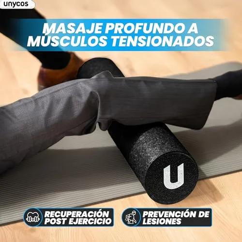 unycos - Rodillo de Espuma EPP para Masaje Muscular, 60x15 cm, Negro | Ligero y Resistente, Soporta hasta 200 kg para Yoga, Pilates, Equilibrio, Espalda, Tonificación y Rehabilitación foto 2
