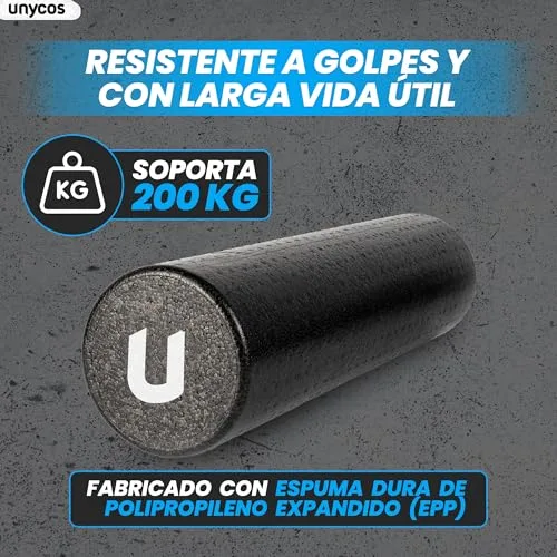unycos - Rodillo de Espuma EPP para Masaje Muscular, 60x15 cm, Negro | Ligero y Resistente, Soporta hasta 200 kg para Yoga, Pilates, Equilibrio, Espalda, Tonificación y Rehabilitación foto 4