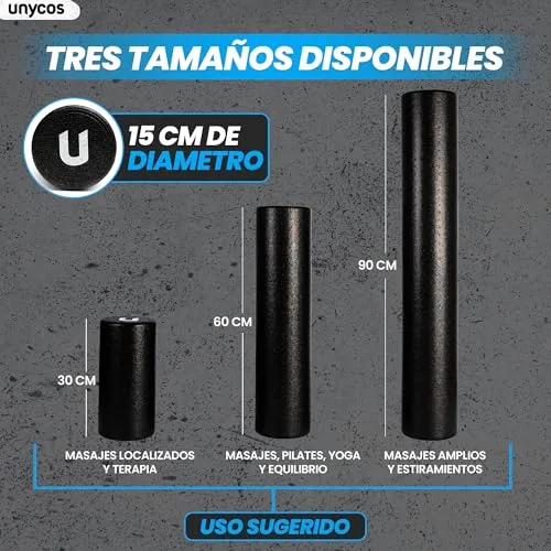 unycos - Rodillo de Espuma EPP para Masaje Muscular, 60x15 cm, Negro | Ligero y Resistente, Soporta hasta 200 kg para Yoga, Pilates, Equilibrio, Espalda, Tonificación y Rehabilitación foto 6
