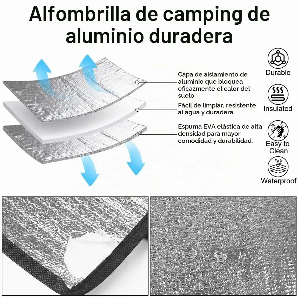 Vicloon Esterilla Aislante De Aluminio Esterilla Camping,Esterilla Aislante de lámina de Aluminio,Alfombra de Suelo Ultraligera Plegable,Resistente al Agua Picnic Espuma Eva Plegable foto 2