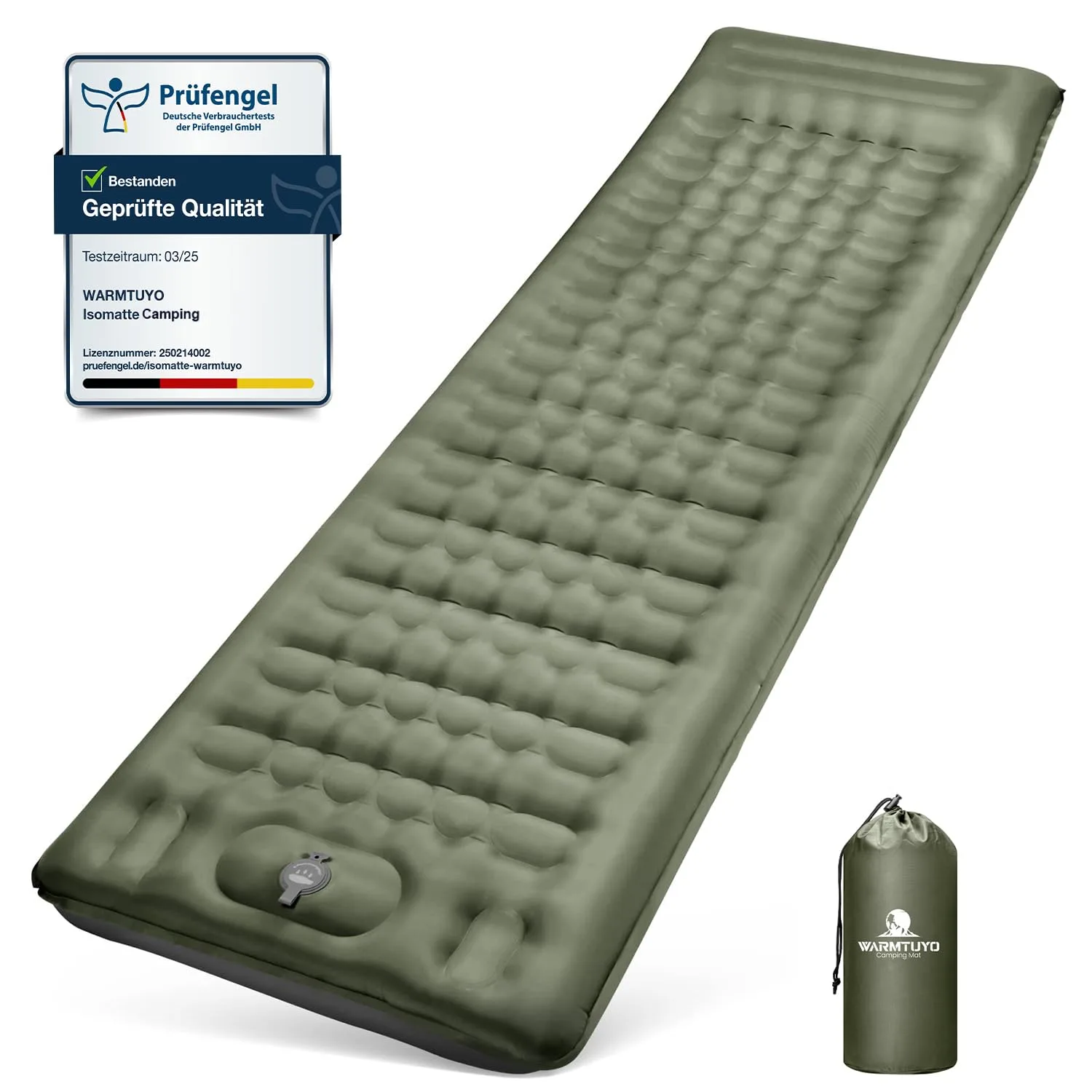 WARMTUYO 12CM Engrosado Esterilla Camping Colchon Autohinchable, Ultraligero y Inchable Colchón con Almohada y Bomba de Pie, Colchón de Aire Portátil para Camping Viajes Exteriores Senderismo Playa