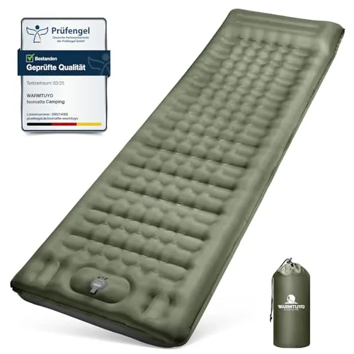 WARMTUYO 12CM Engrosado Esterilla Camping Colchon Autohinchable, Ultraligero y Inchable Colchón con Almohada y Bomba de Pie, Colchón de Aire Portátil para Camping Viajes Exteriores Senderismo Playa foto 1