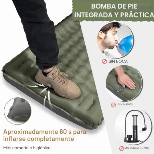 WARMTUYO 12CM Engrosado Esterilla Camping Colchon Autohinchable, Ultraligero y Inchable Colchón con Almohada y Bomba de Pie, Colchón de Aire Portátil para Camping Viajes Exteriores Senderismo Playa foto 4
