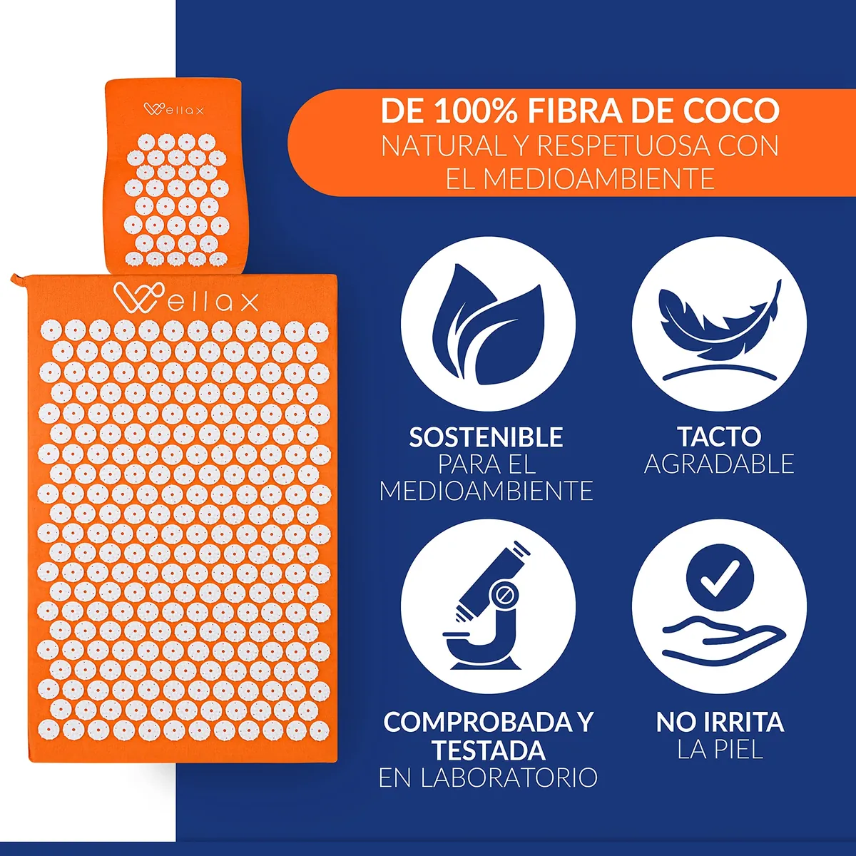 Wellax [El original] – Esterilla de acupresión con cojín – Relleno de 100% fibra de coco – Alivia la tensión y promueve la circulación sanguínea – Alfombrilla de masaje con cojín de acupresión foto 3