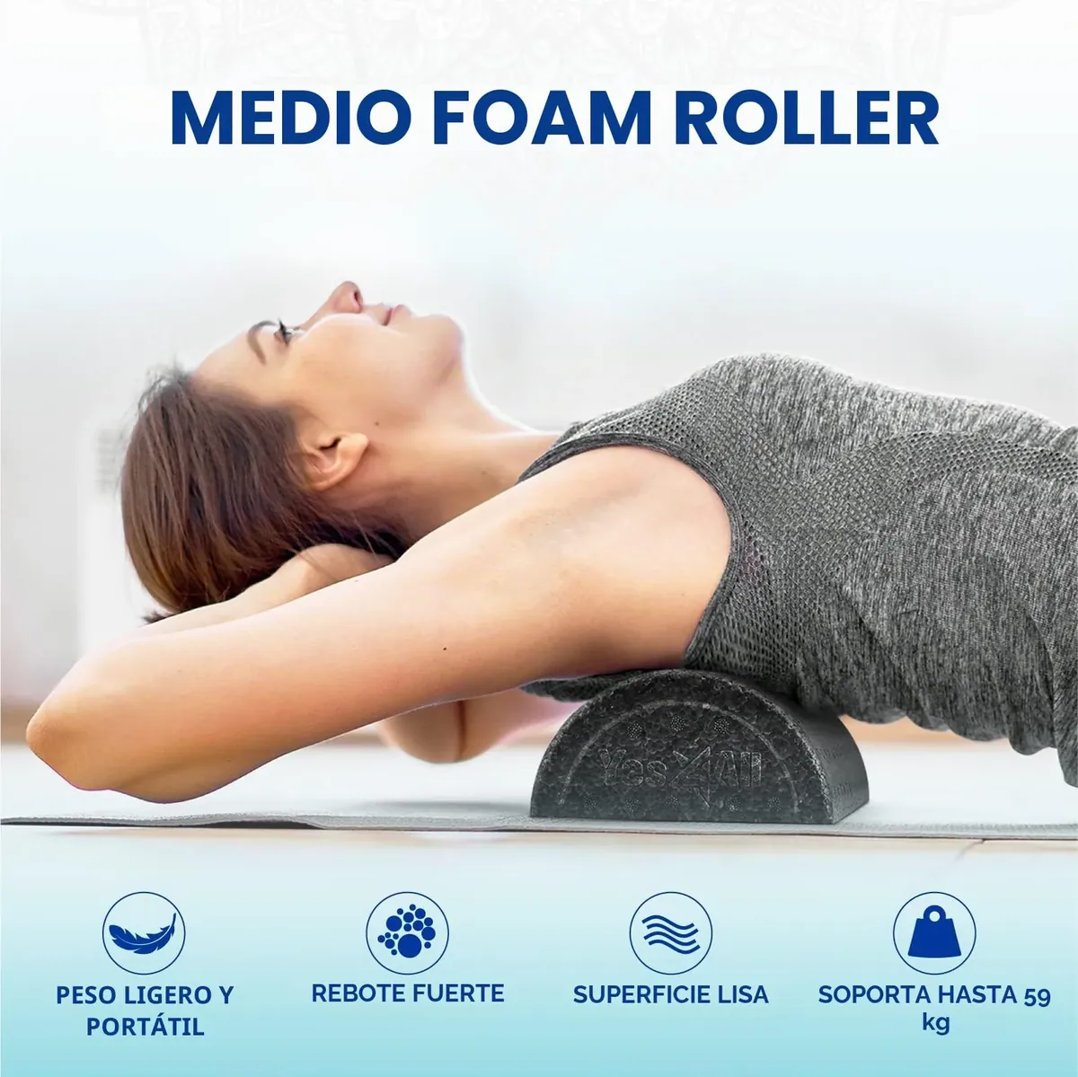 Yes4All Rodillo de Espuma Media Caña de Alta Densidad EPP para Espalda, Rodillo de Ejercicio para Yoga, Pilates y Estiramientos - 30, 45, 60, 90 cm foto 1