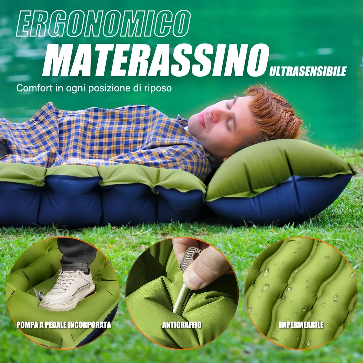Yuzonc Colchoneta Camping, Ultraligero de Colchoneta Hinchable Camping, Colchonetas para Dormir Portátil para Acampada al Aire Libre, Senderismo y Tienda de Campaña foto 1
