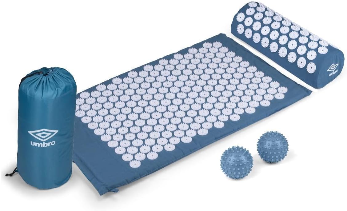 Esterilla de Acupresión Umbro con almohada incluida para relajación integral en casa.