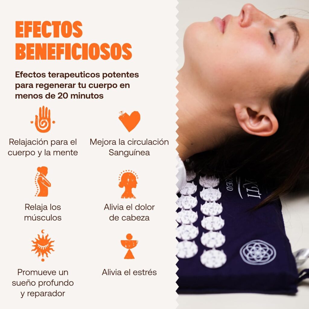 Beneficios de la Esterilla de Acupresión Shaktimat: ideal para mejorar la circulación y liberar endorfinas.
