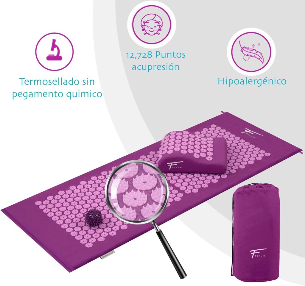 Detalle de las puntas de la Esterilla de Acupresión Fitem, diseñadas para estimular zonas clave del cuerpo y mejorar el bienestar.