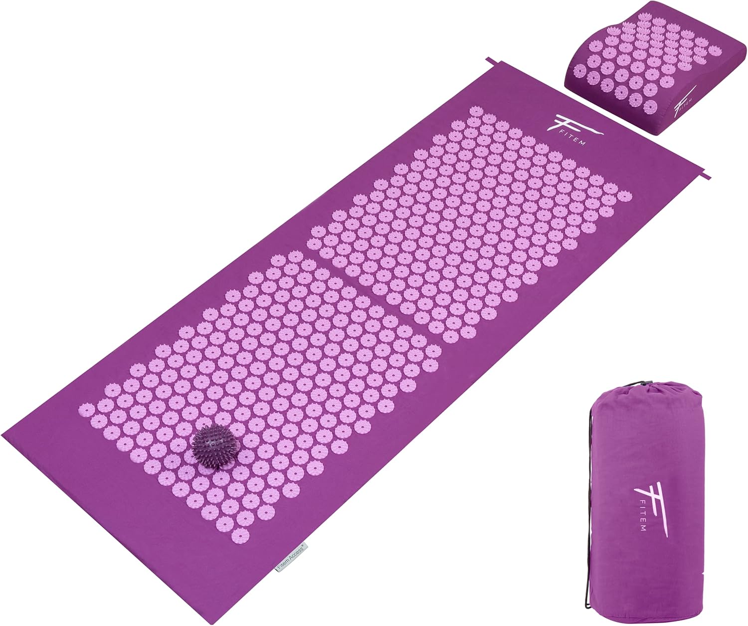 Esterilla de Acupresión Fitem enrollada junto a su almohadilla, ideal para sesiones de relajación y alivio muscular en casa.