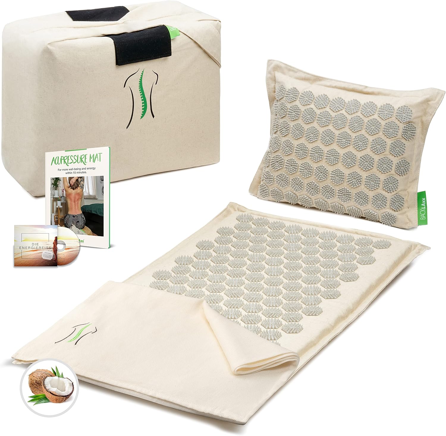 Disfruta de una sesión de relajación con la Esterilla de Acupresión Backlaxx® y alivia tensiones acumuladas en espalda y cuello.