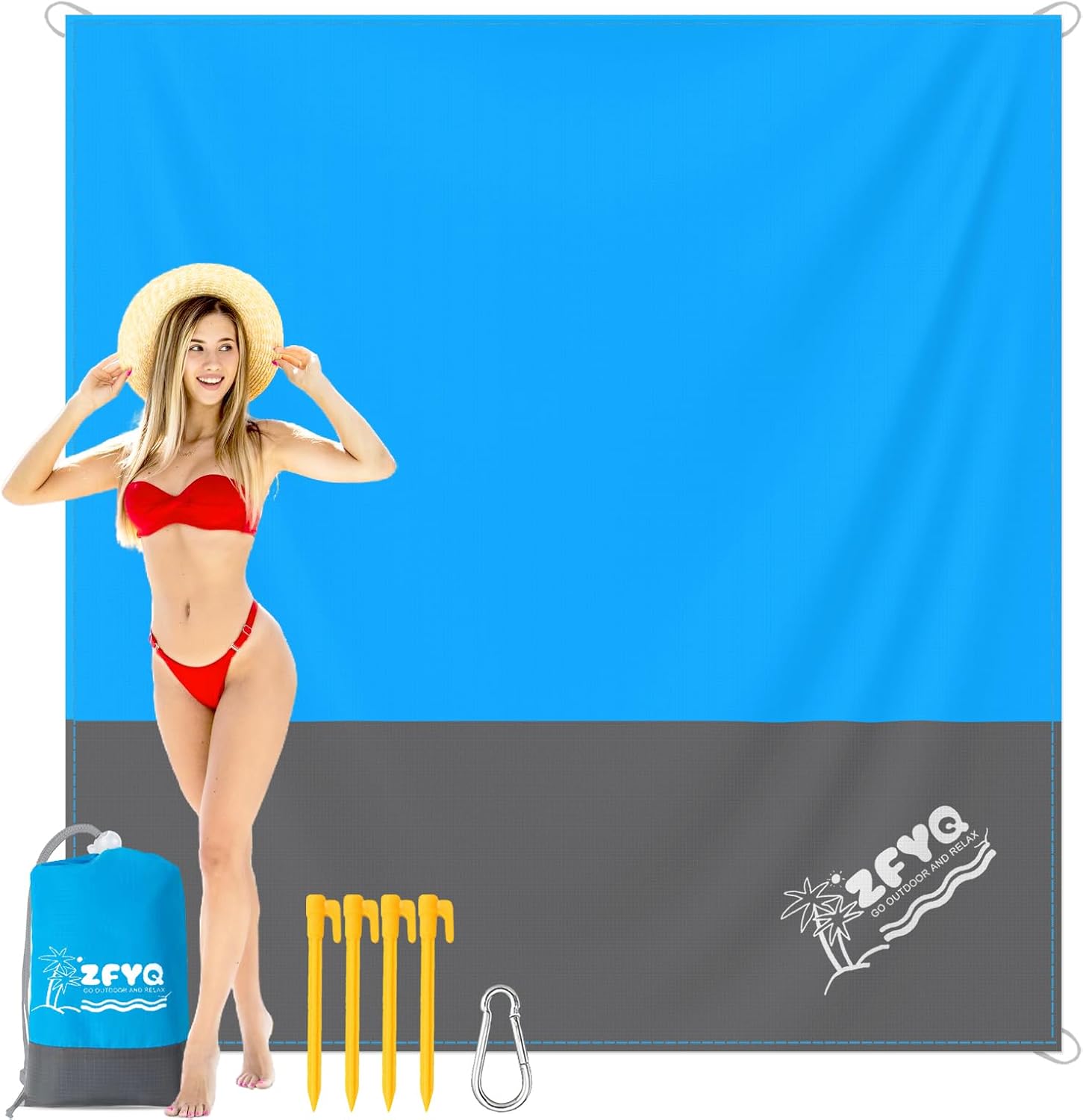 Esterilla de playa ZFYQ extendida sobre la arena, mostrando su gran tamaño.