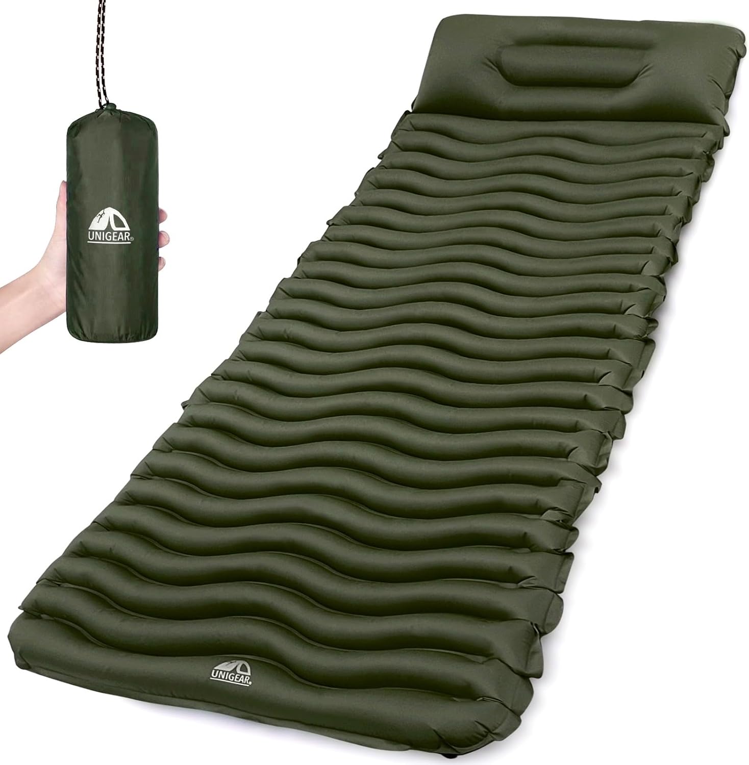 Descansa donde quieras con la Esterilla Inflable Unigear para Camping: comodidad ultraligera para tus aventuras.